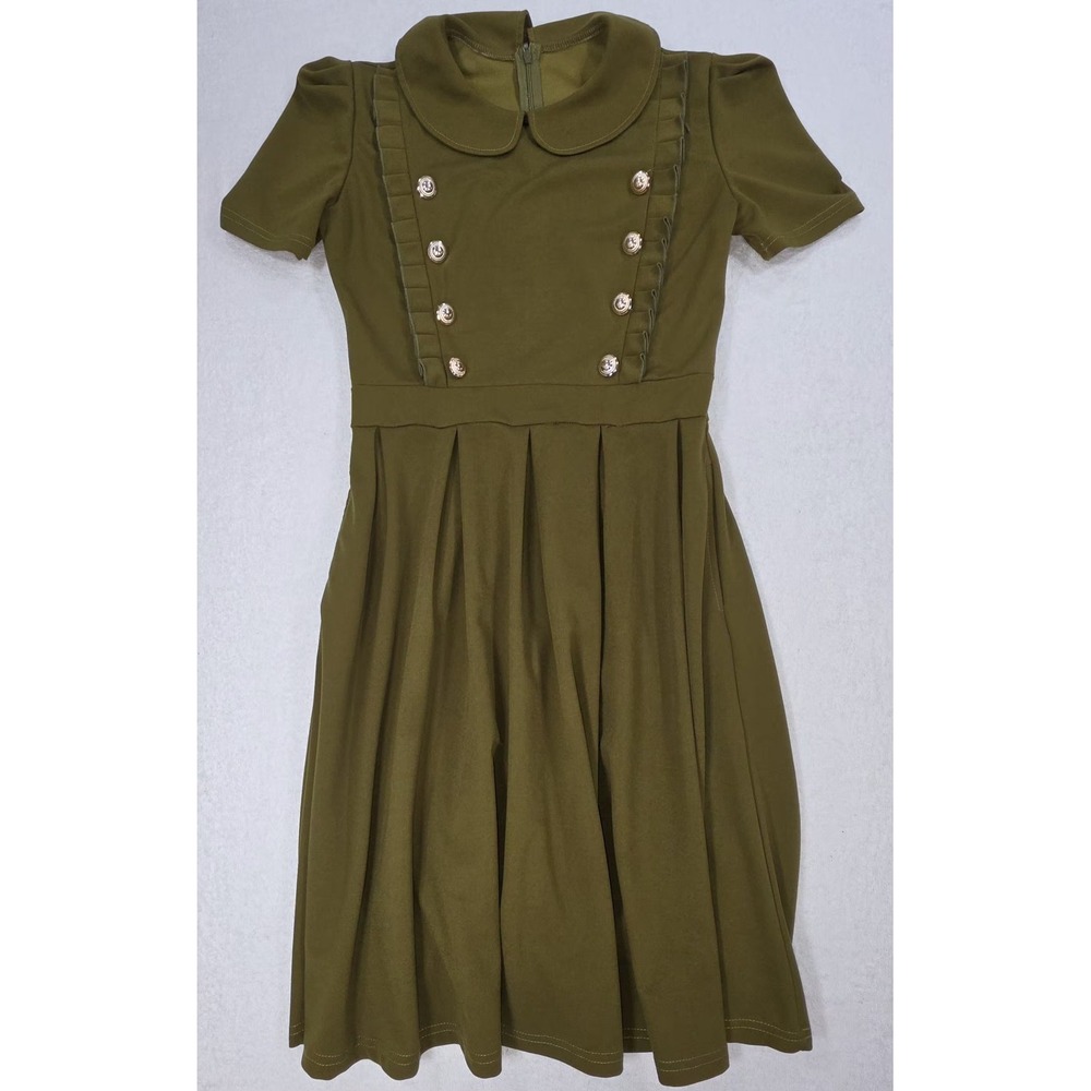 Karla Plus Size L Green Vintage Inspired Dress Peter Pan Collar Pockets